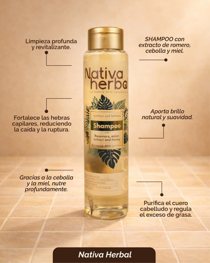SHAMPOO HERBAL DE ROMERO Y CEBOLLA X 550 ML.