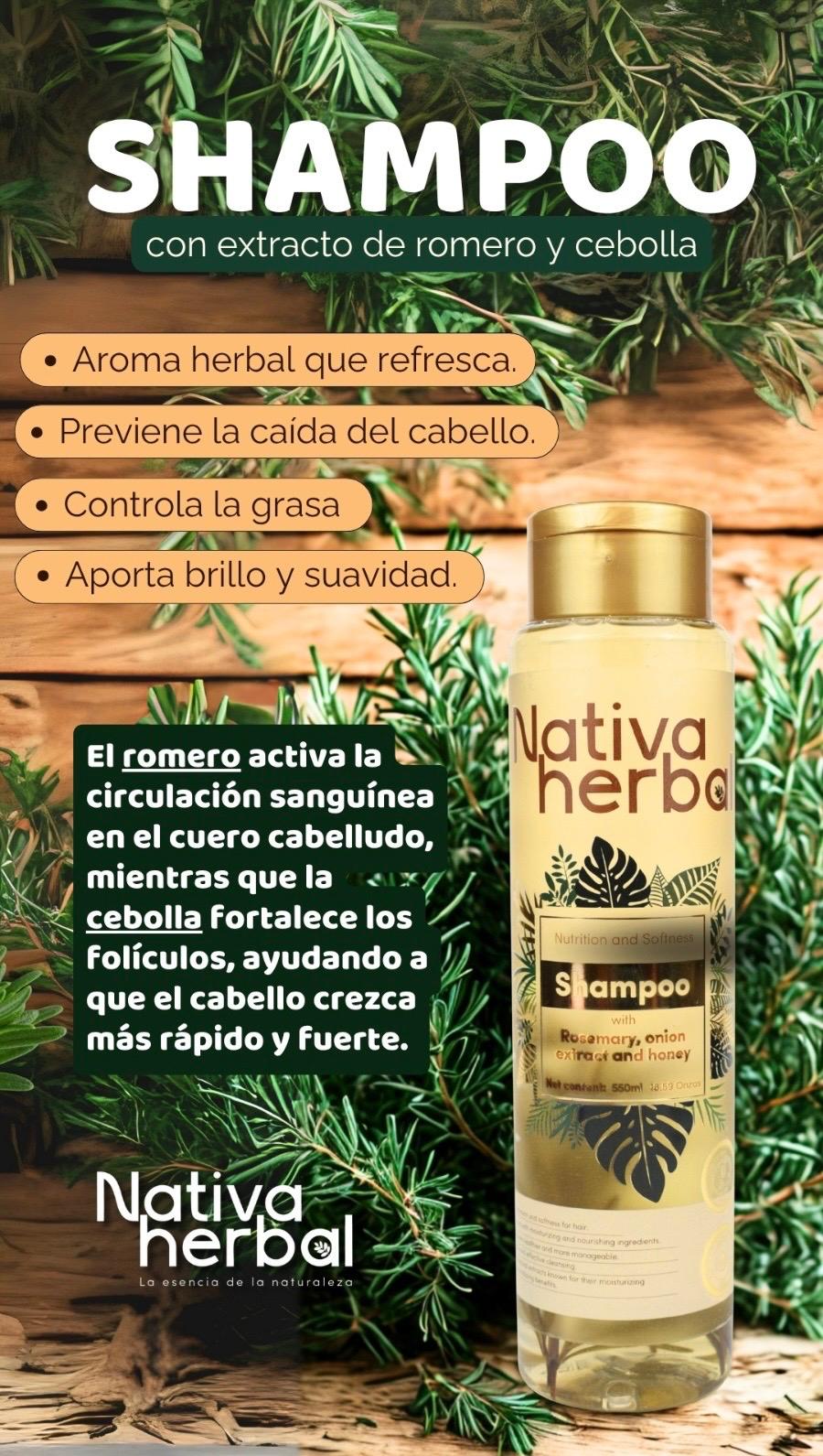 SHAMPOO HERBAL DE ROMERO Y CEBOLLA X 550 ML.