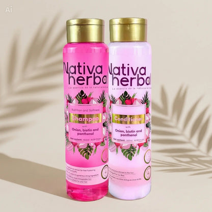 Set Shampoo y acondiconador de cebolla para el crecimiento del cabello con biotina y pantenol  (18.5 fl oz / 550 ml) – Fórmula natural para dar volumen y controlar el encrespamiento, para un cabello fuerte y saludable.