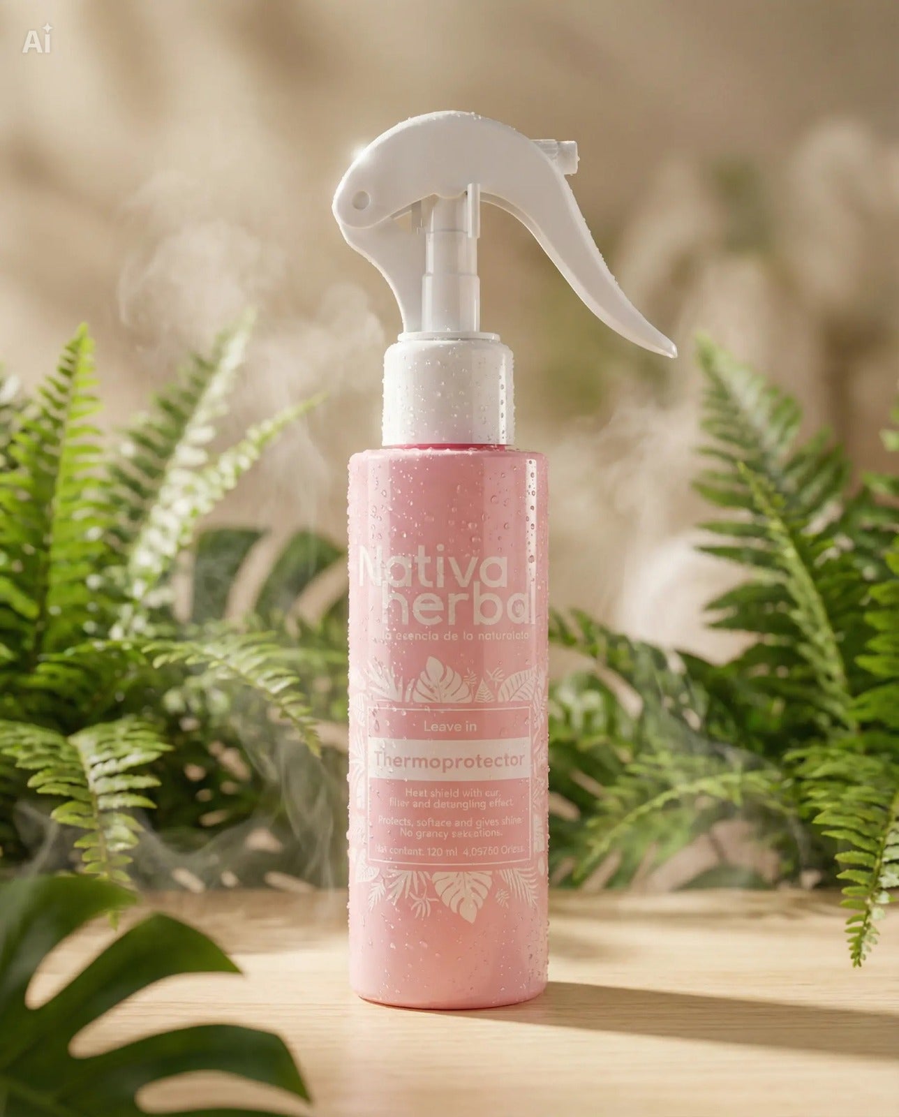 Tratamiento capilar Nativa Herbal: desenredante hidratante, termoprotector y antifrizz (120 ml) para un cabello suave y manejable.