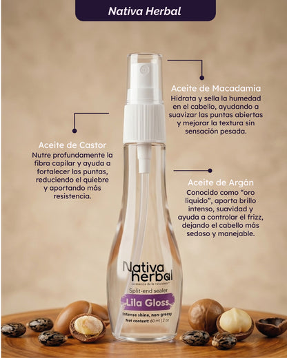 Lila Gloss Sellador de puntas y anti-frizz x 60ml