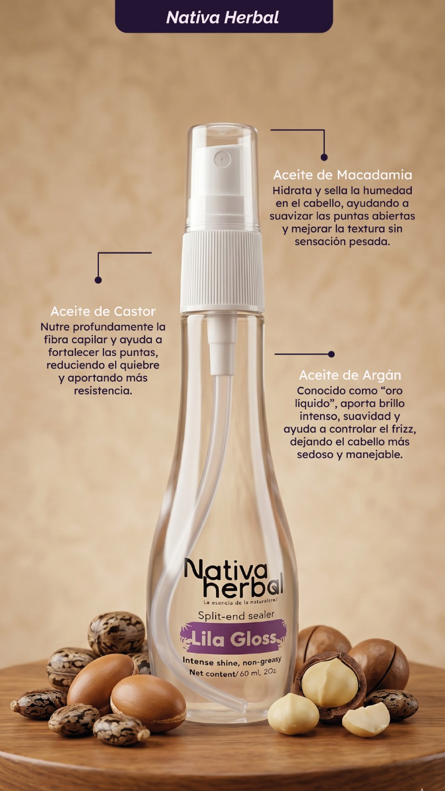 Lila Gloss Sellador de puntas y anti-frizz x 60ml