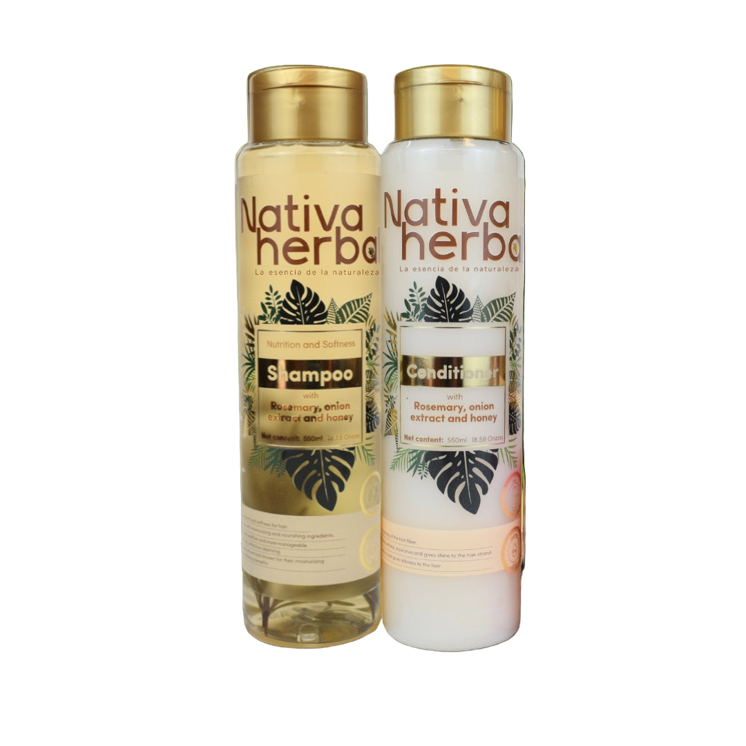 Set de Shampoo y acondicionador herbal de romero y cebolla  (550 ml).