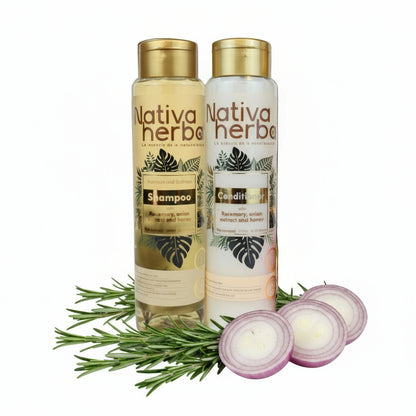 Set de Shampoo y acondicionador herbal de romero y cebolla  (550 ml).