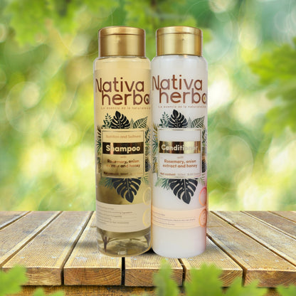 Set de Shampoo y acondicionador herbal de romero y cebolla  (550 ml).
